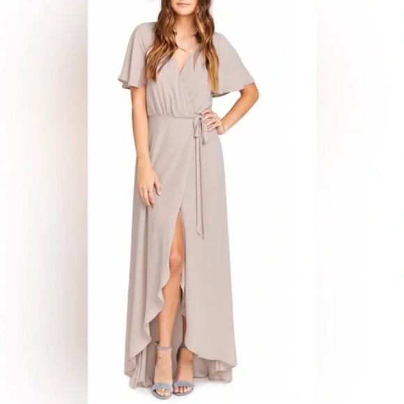 Show Me Your MuMu Dresses & Skirts - Show Me Your Mumu Sophia Wrap Dress Bridesmaid Beige Deep Ring Crisp